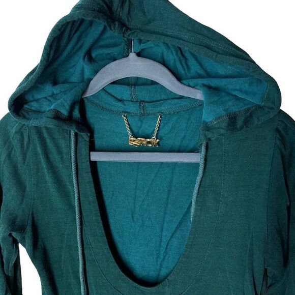 LaROK Scoop Neck Hoodie Sweatshirt Silky Emerald Small Distressed - Picture 3 of 9